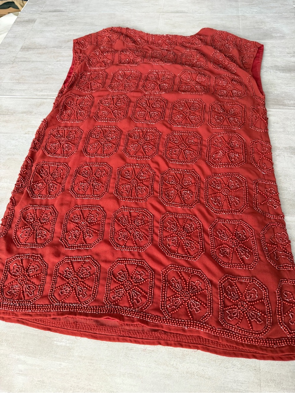 Artisan Beaded Brick‑Orange Dress • Fully Lined • Hand‑Detailed Embroidery